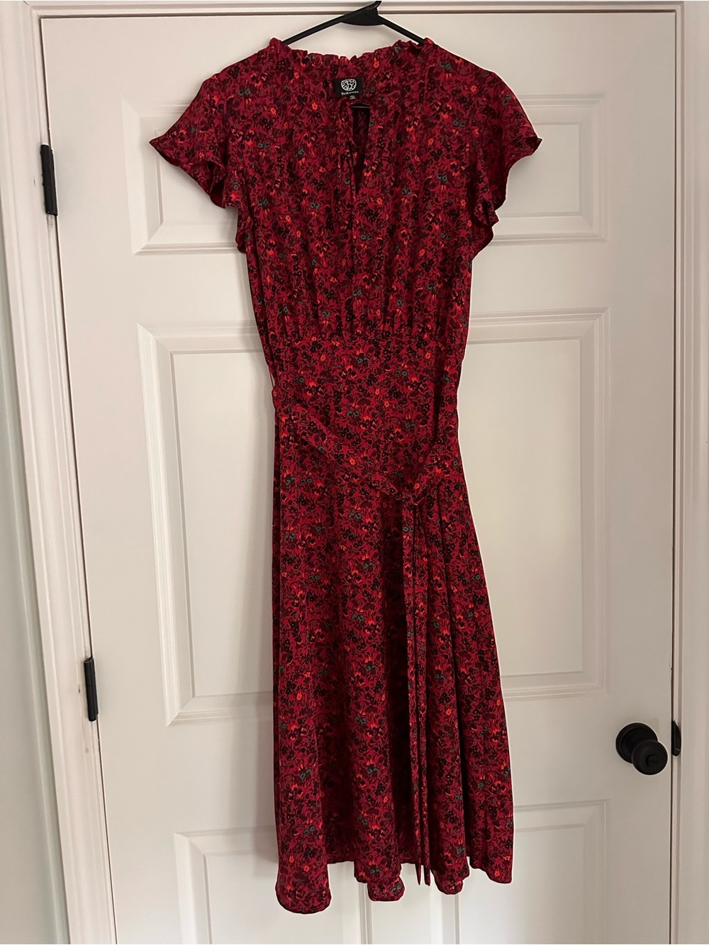 Bobeau Floral Midi Dress in Red & Fuchsia Size Medium Like New